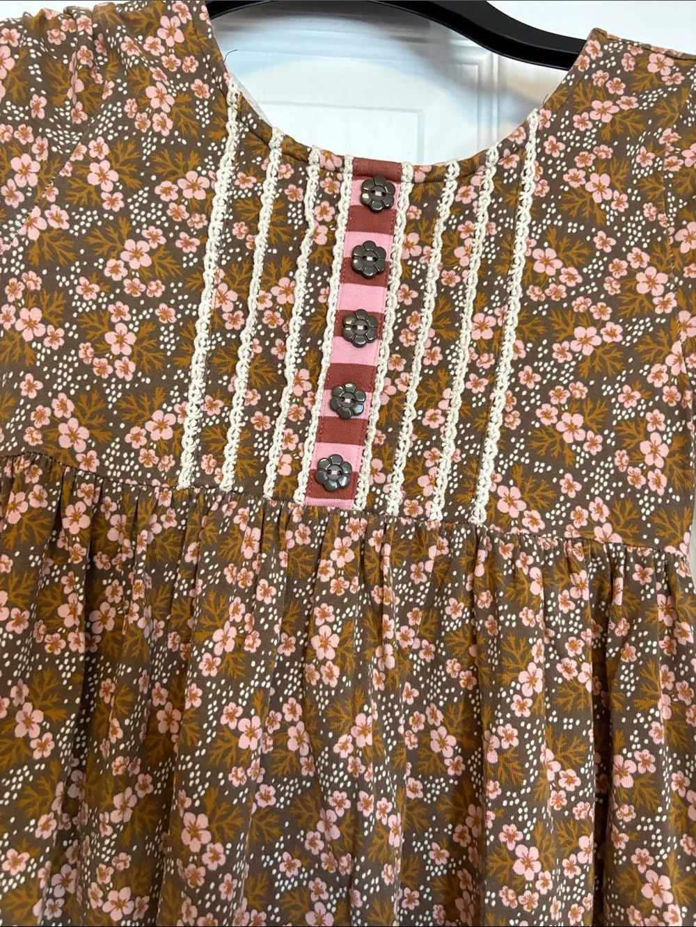 Wild Flowers No 6 Girls Floral Ruffle Dress with Rust Polka Dot Leggings